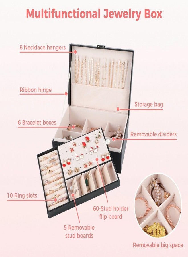 Homaisson Jewelry Box, PU Leather Jewelry Storage Box with Removable Tray, 2-Layer Jewelry Storage Case, Portable Travel Jewelry Display Holder Organizer for Necklace Earrings Rings Bracelets - Image 4