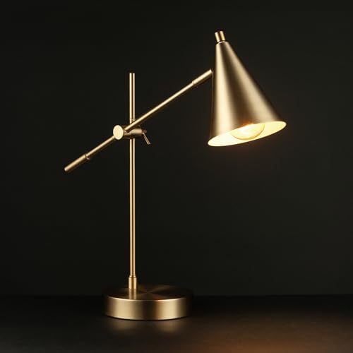 GLOBE Electric x Novogratz 52887 18" Desk Lamp, Matte Brass Finish, Adjustable Height, Balance Arm, Rotary Switch on Shade, Modern Lighting for Bedroom or Office, E26 Base 50W Bulb - Image 3
