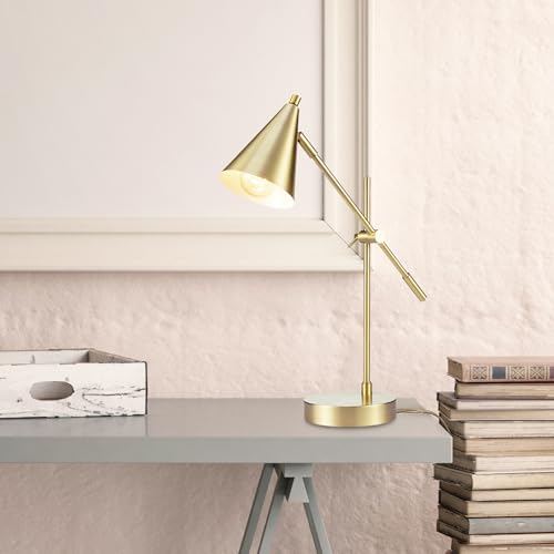 GLOBE Electric x Novogratz 52887 18" Desk Lamp, Matte Brass Finish, Adjustable Height, Balance Arm, Rotary Switch on Shade, Modern Lighting for Bedroom or Office, E26 Base 50W Bulb - Image 4