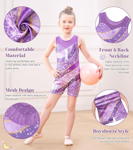 uideazone 2t 3t Toddlers Leopard Gymnastics Leotards for Girls Sparkle Sequin Ballet Unitard Biketards Stretchy Athletic Tumbling Outfits with Shorts 2t-3t - Image 3