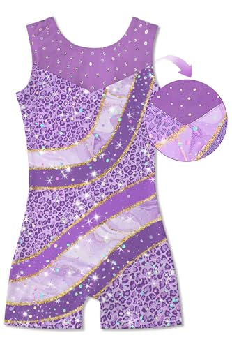 uideazone 2t 3t Toddlers Leopard Gymnastics Leotards for Girls Sparkle Sequin Ballet Unitard Biketards Stretchy Athletic Tumbling Outfits with Shorts 2t-3t - Image 1