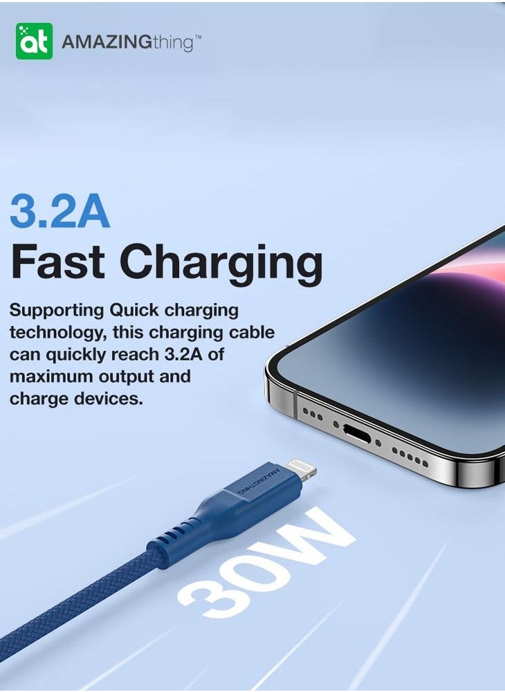 AMAZINGthing - Thunder Pro Lightning to USB-C PD 30W 3.2A Fast Charge Cable [1.1 Meter] - Blue - Image 1