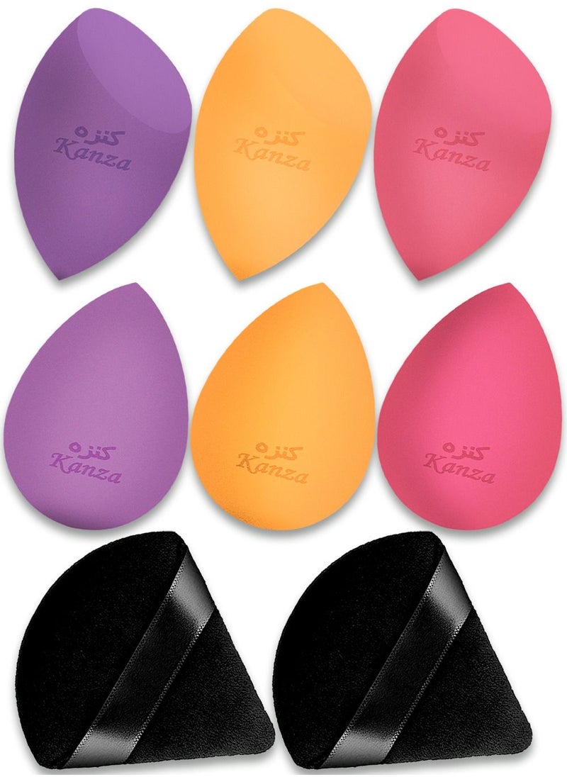 Kanza 8 Pcs Makeup Sponge and Makeup Powder Puff Set Foundation Blender Beauty Blender Flawless Powders Dry & Wet Use Sponge and Puff for Powder Cream or Liquid Applications Sponge and puff applicator combo  - Image 1