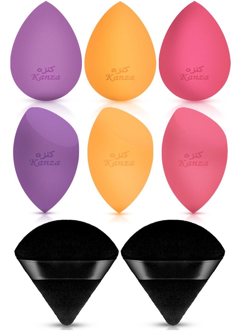 Kanza 8 Pcs Makeup Sponge and Makeup Powder Puff Set Foundation Blender Beauty Blender Flawless Powders Dry & Wet Use Sponge and Puff for Powder Cream or Liquid Applications Sponge and puff applicator combo  - Image 2