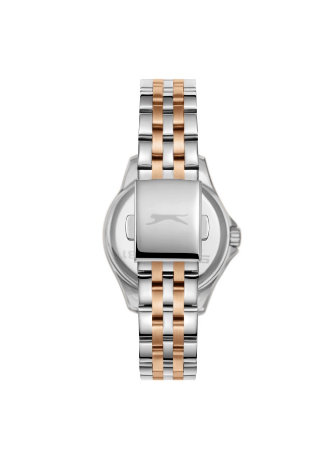 سلازنجر ساعة نسائية متعددة الوظائف بسوار معدني فضيذهبي وردي - Image 4