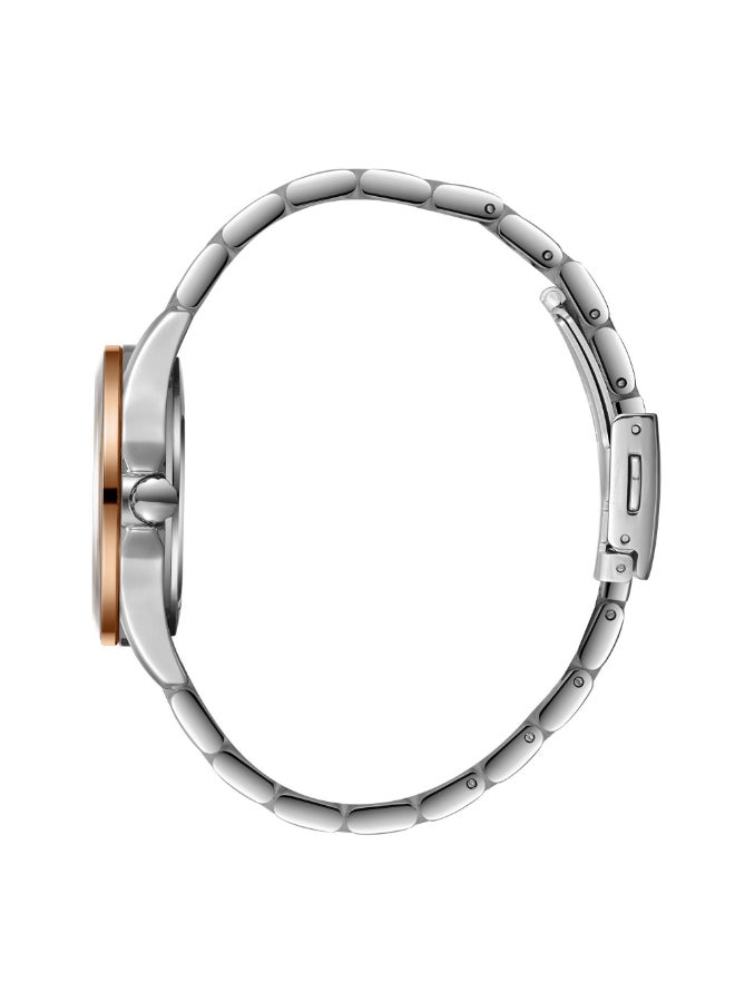 سلازنجر ساعة نسائية متعددة الوظائف بسوار معدني فضيذهبي وردي - Image 3