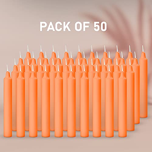 AURA DECOR AuraDecor Pack of 50 Stick Candles || Especially Meant for Healing, Chakras, Ritual Candles, Decoration, Lighting, Home Decor || Burning Time 3 to 4 Hours Each (Orange), Paraffin Wax - Image 2