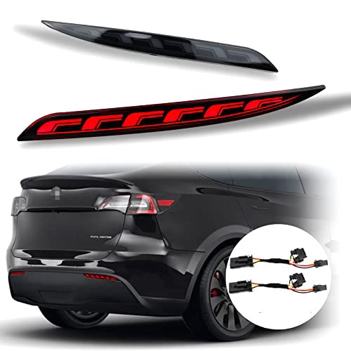 PGTOPONE Red LED Rear Bumper Reflectors Fog Brake Tail Light Lamps Turn Signal Light Plug and play Kit for Tesla Model Y 2021 2022 Accessories (Smoked, Model Y) - Image 1