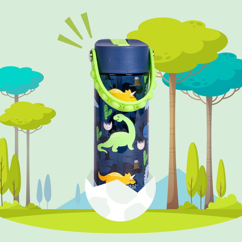 Elemental Water Bottles for Kids - Splash Kids Water Bottle for School with Pop-it Handle - BPA Free Tritan Plastic Water Bottle with Straw Leak Proof when Spout is Closed - Dinosaur- 18oz - Image 5