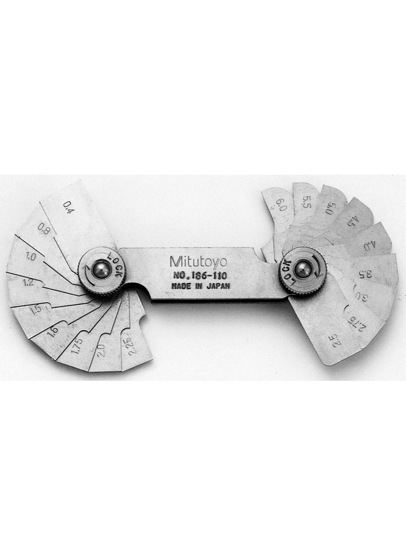 Mitutoyo Mitutoyo 186110 Radius Gage Set 18 Pairs of Leaves 04mm 08mm 1mm 12mm 15mm 16mm 175mm to 3mm by 025mm 35mm to 6mm by 05mm 