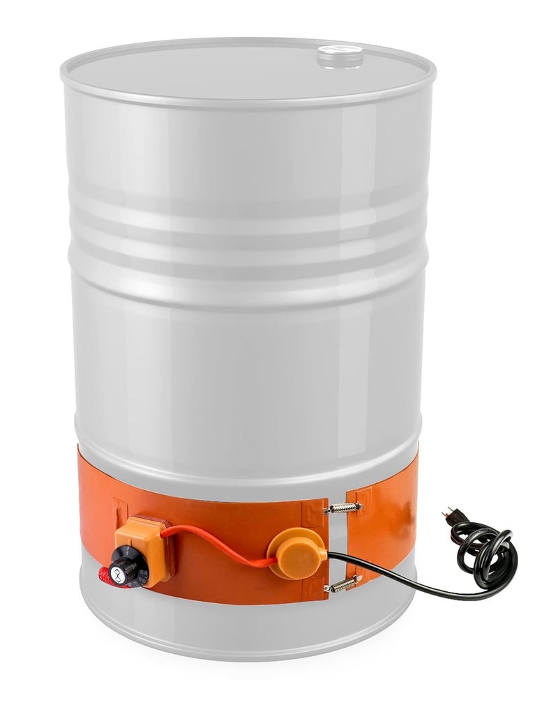 QWORK Drum Heater Barrel Band for 55 Gallon Metal Oil Drum, 1200 Watt 120 Volt Grease Keg Heater, Temperature Adjustment Insulated Band Heater Pail Heater with Thermostat - Image 1