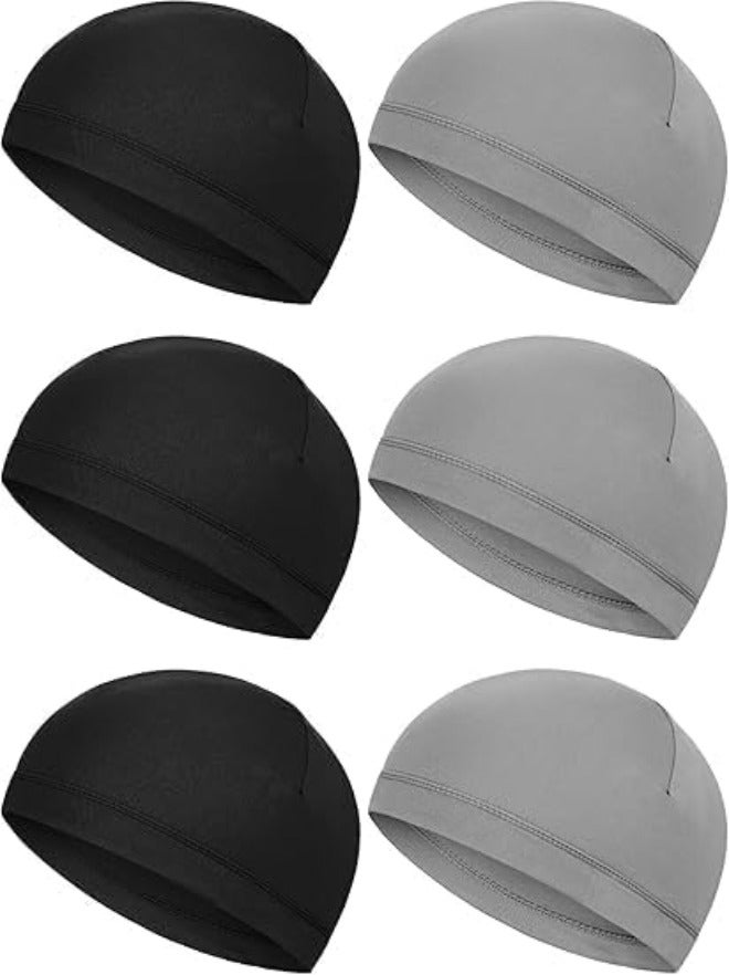 ChicAbode 6 Pack Helmet Liners, Outdoor Sports Hats, Helmet Liners, Sweat Wicking Hats, Running Hats, Cycling Beanies, Bicycle and Motorcycle Liner Caps, Washable, Classic Colors, Unisex, Black, Gray - Image 1
