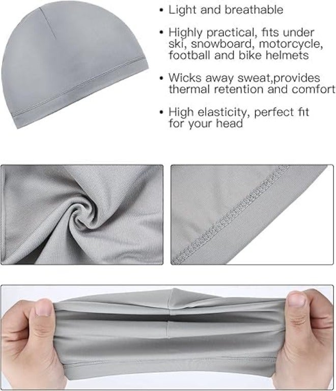 ChicAbode 6 Pack Helmet Liners, Outdoor Sports Hats, Helmet Liners, Sweat Wicking Hats, Running Hats, Cycling Beanies, Bicycle and Motorcycle Liner Caps, Washable, Classic Colors, Unisex, Black, Gray - Image 3