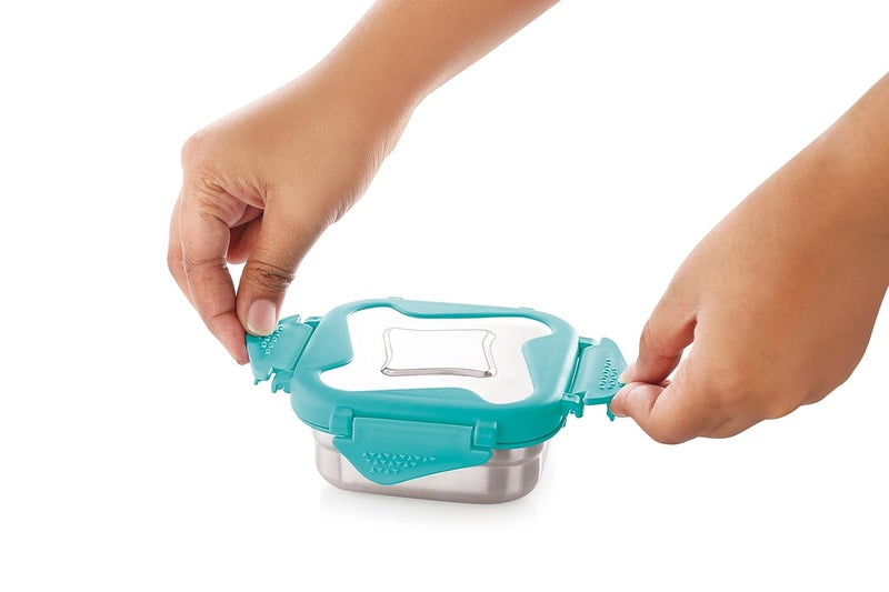 STEELLOCK Smart Stainless Steel Tiffin Lunch Box for Kids and Adults Airtight Leakproof Square Tiffin Box for School Office with Steel Lid Turquoise 360 ml 2 pc - Image 2