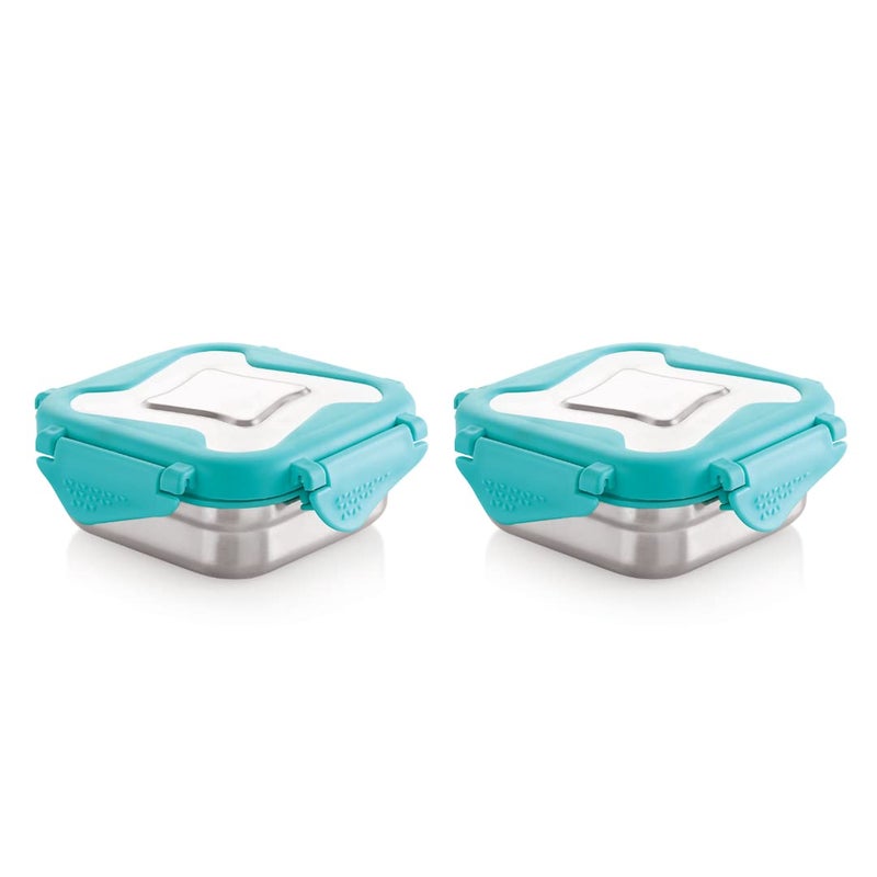 STEELLOCK Smart Stainless Steel Tiffin Lunch Box for Kids and Adults Airtight Leakproof Square Tiffin Box for School Office with Steel Lid Turquoise 360 ml 2 pc - Image 1