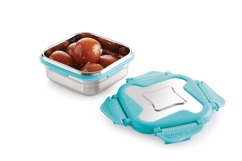 STEELLOCK Smart Stainless Steel Tiffin Lunch Box for Kids and Adults Airtight Leakproof Square Tiffin Box for School Office with Steel Lid Turquoise 360 ml 2 pc - Image 3