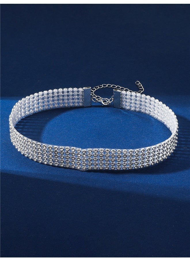 yongsheng Rhinestone Choker Necklace Wide Crystal Choker Necklace 5Row Diamond Collar Jewelry Silver Plated for Women  - Image 1