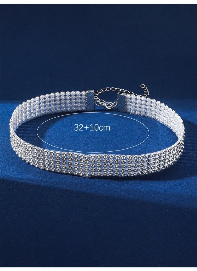 yongsheng Rhinestone Choker Necklace Wide Crystal Choker Necklace 5Row Diamond Collar Jewelry Silver Plated for Women  - Image 4
