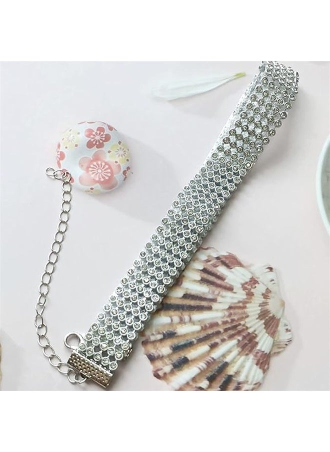 yongsheng Rhinestone Choker Necklace Wide Crystal Choker Necklace 5Row Diamond Collar Jewelry Silver Plated for Women  - Image 5