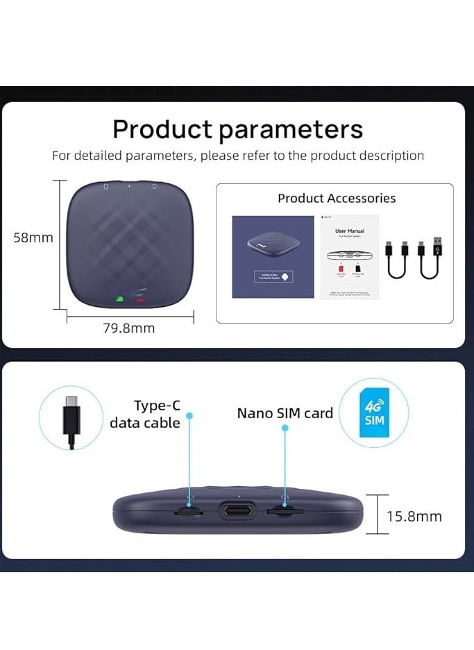 Carlinkit - Carlinkit Wireless Carplay Box 8GB RAM+128GB ROM Wireless Android Auto Car Adapter 3 In 1 Car AI Box Built In GPS Android 13 Dual Band Wifi Bluetooth - Image 1