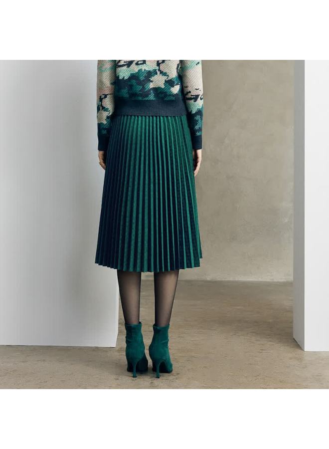 Yanyee Fashion Velvet Pleated Skirt Women Winter Elegant Commuter Simple Retro Half Skirt Green S/36