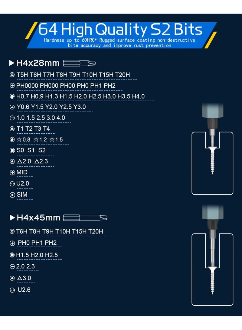 Mini Electric Screwdriver Set – 66-in-1 Magnetic Precision Screwdrivers, 5 Adjustable Torque Levels for Phone, Laptop, PC, Glasses, and Watch Repair - Image 2