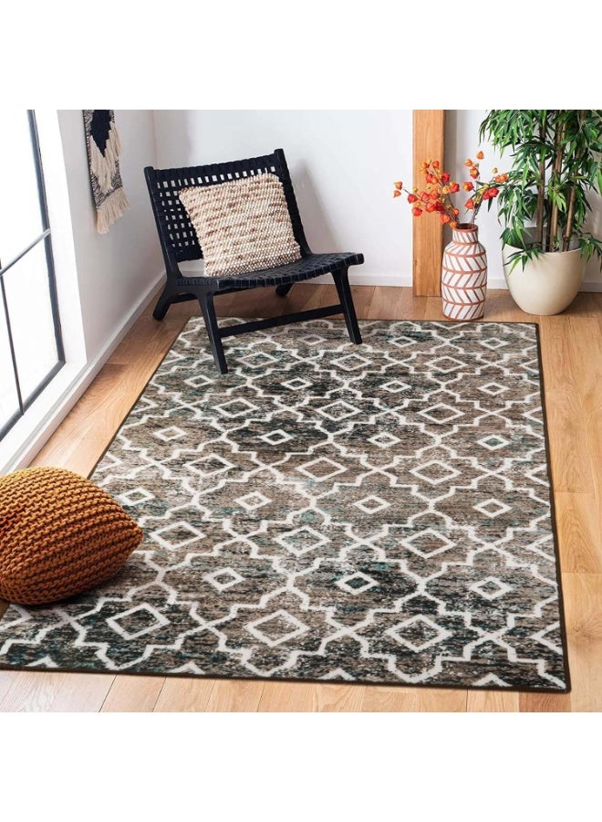 MIXDE Carpets & Rugs Washable Boho Carpet for Living Room Soft Area Rug Large Non-Slip Rug Bedroom Short Pile Vintage Carpet Home Decor (Black/Grey, 80 x 120 cm) - Image 1