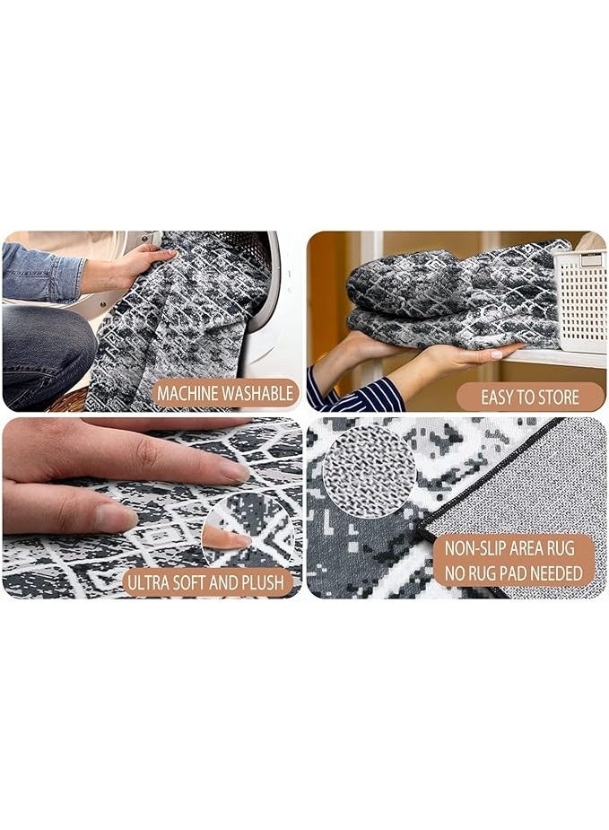 MIXDE Carpets & Rugs Washable Boho Carpet for Living Room Soft Area Rug Large Non-Slip Rug Bedroom Short Pile Vintage Carpet Home Decor (Black/Grey, 80 x 120 cm) - Image 2