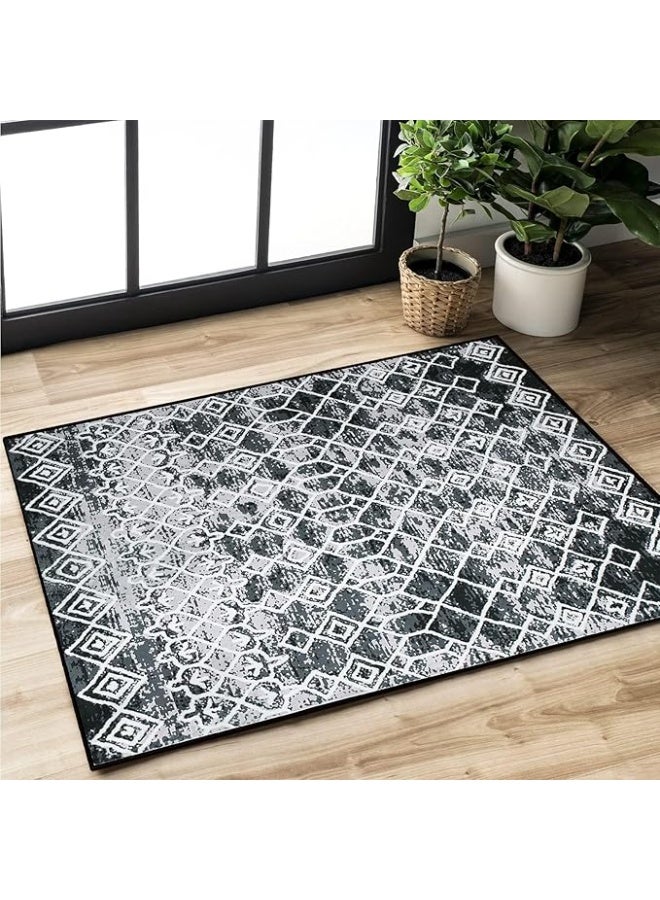 MIXDE Carpets & Rugs Washable Boho Carpet for Living Room Soft Area Rug Large Non-Slip Rug Bedroom Short Pile Vintage Carpet Home Decor (Black/Grey, 80 x 120 cm) - Image 4
