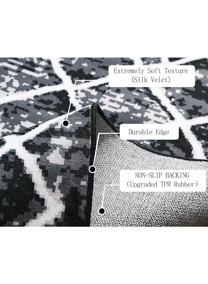 MIXDE Carpets & Rugs Washable Boho Carpet for Living Room Soft Area Rug Large Non-Slip Rug Bedroom Short Pile Vintage Carpet Home Decor (Black/Grey, 80 x 120 cm) - Image 3