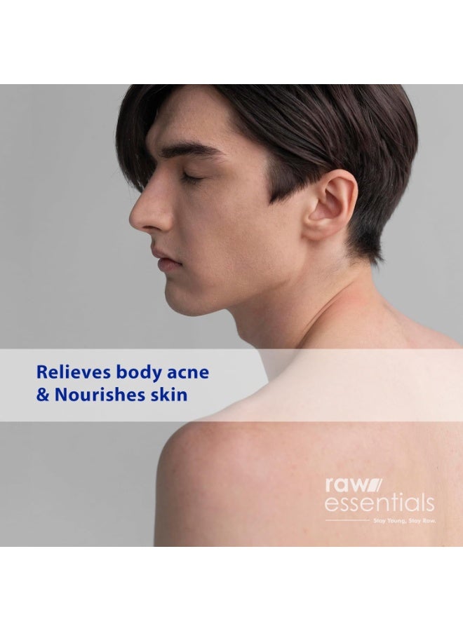 رو إسينشالز غسول الجسم Raw Essentials للتحكم في حب الشباب (Bacne Control) - يحتوي على 2% حمض الساليسيليك و1% نياسيناميد - سعة 100 مل (عبوة واحدة) - يخفف من حب الشباب في الجسم، ويقشر البشرة ويغذيها - خالٍ من SLS والبارابين - مناسب للرجال والنساء. - Image 3