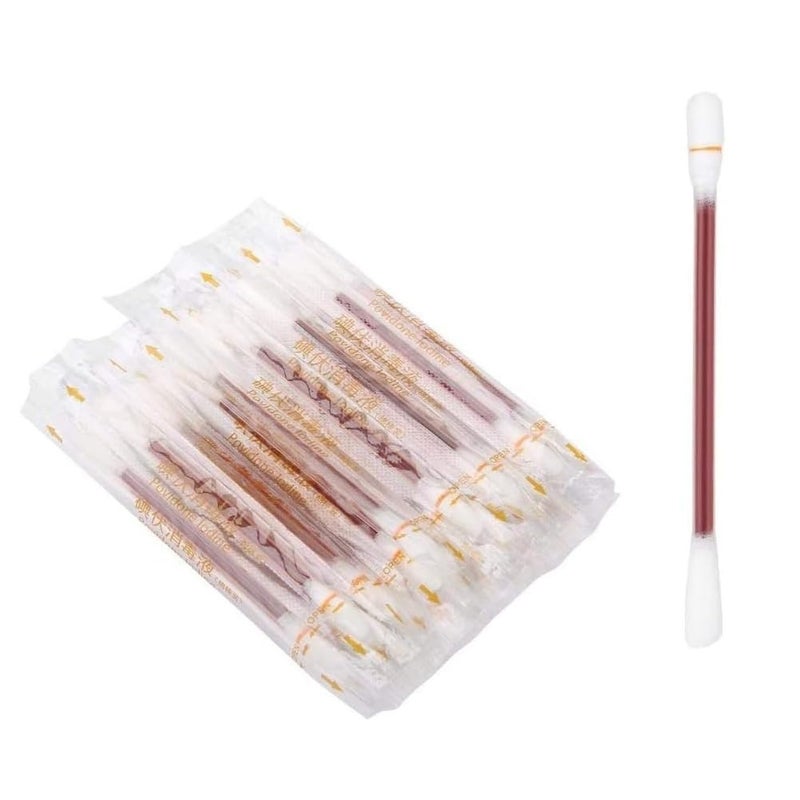 Ai-Fun 60 pcs Disposable Medical Iodine Cotton Swabsticks Portable Iodine Disinfected Cotton Stick for First Aid Wounds Care Sterilization - Image 2