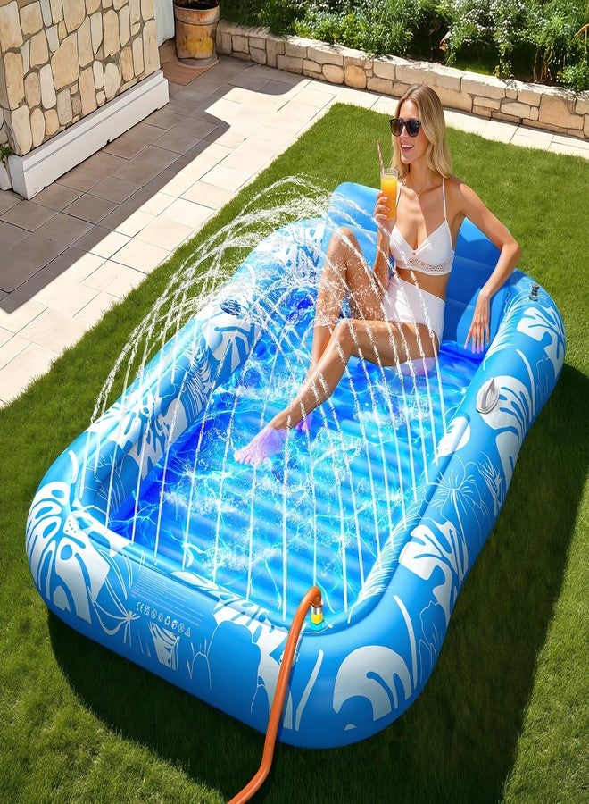 Voice-tank Inflatable Tanning Pool Lounger Float with Sprinkler, 77" x 48" Pool Floats Adult with Pillow, 6 in 1 Suntan Tub Raft Floatie with Drink Holder Sunbathing Water Lounge - Image 1
