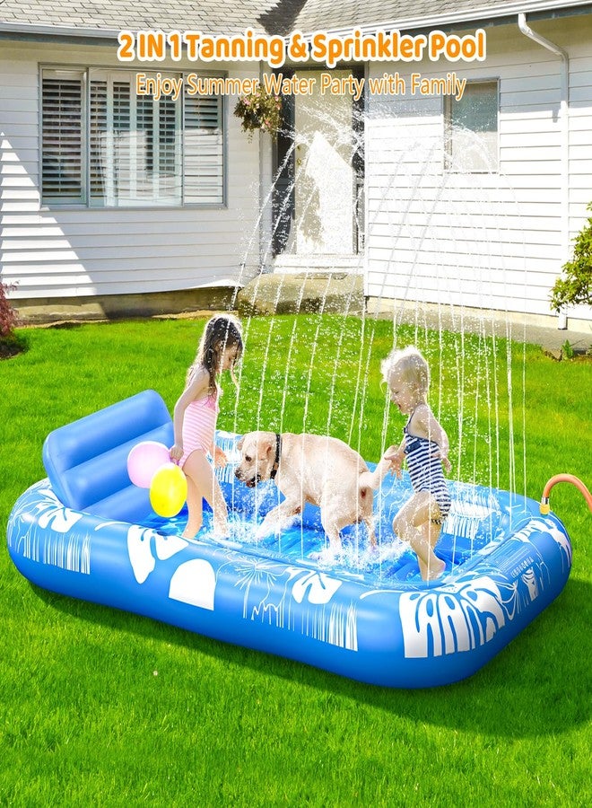 Voice-tank Inflatable Tanning Pool Lounger Float with Sprinkler, 77" x 48" Pool Floats Adult with Pillow, 6 in 1 Suntan Tub Raft Floatie with Drink Holder Sunbathing Water Lounge - Image 3