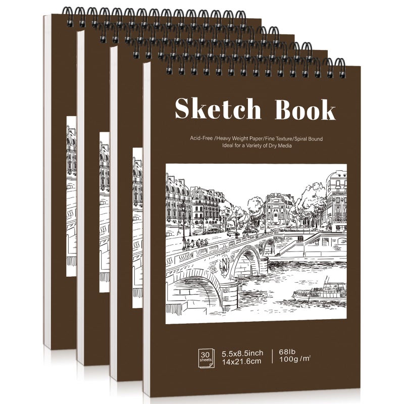 Prudiut 4 Pack Small Sketch Books, 5.5 x 8.5 Inch Mini Sketchbook, 68lb/100gsm Spiral Bound Small Sketch Pad, Acid Free Art Supplies Drawing Painting Sketchbook for Kids, Beginners, Artists (Yellow-Brown) - Image 1