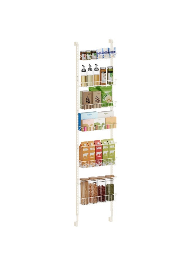 SONGMICS Over-the-Door Pantry Organizer, 6-Tier Pantry Organizers and Storage, Spice Rack, 6 Adjustable Baskets, Fits Door Height 77.3-83.4 Inches, Holds 88 lb, Wall Mounted, Cream White - Image 1
