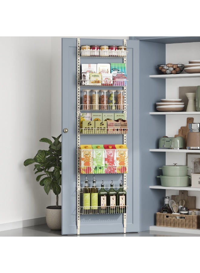 SONGMICS Over-the-Door Pantry Organizer, 6-Tier Pantry Organizers and Storage, Spice Rack, 6 Adjustable Baskets, Fits Door Height 77.3-83.4 Inches, Holds 88 lb, Wall Mounted, Cream White - Image 2