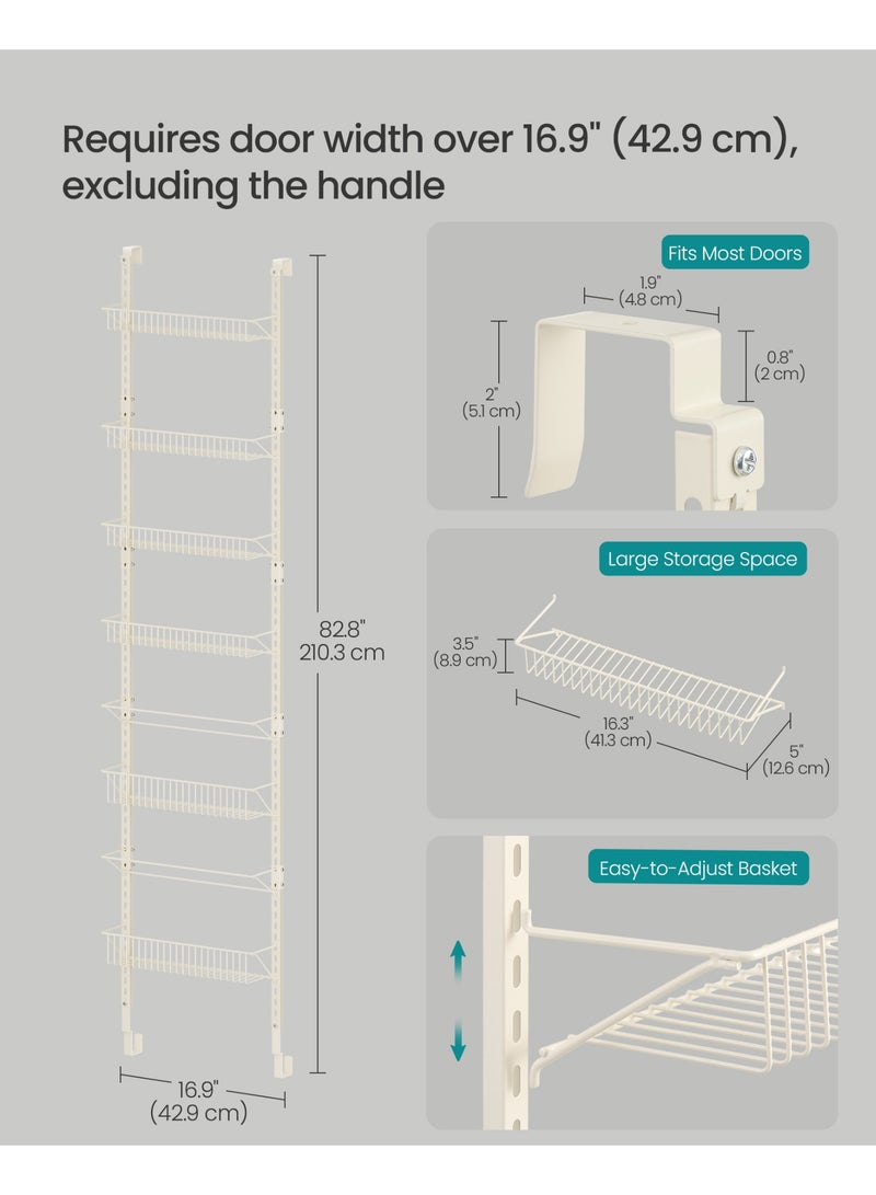 SONGMICS Over-the-Door Pantry Organizer, 6-Tier Pantry Organizers and Storage, Spice Rack, 6 Adjustable Baskets, Fits Door Height 77.3-83.4 Inches, Holds 88 lb, Wall Mounted, Cream White - Image 5