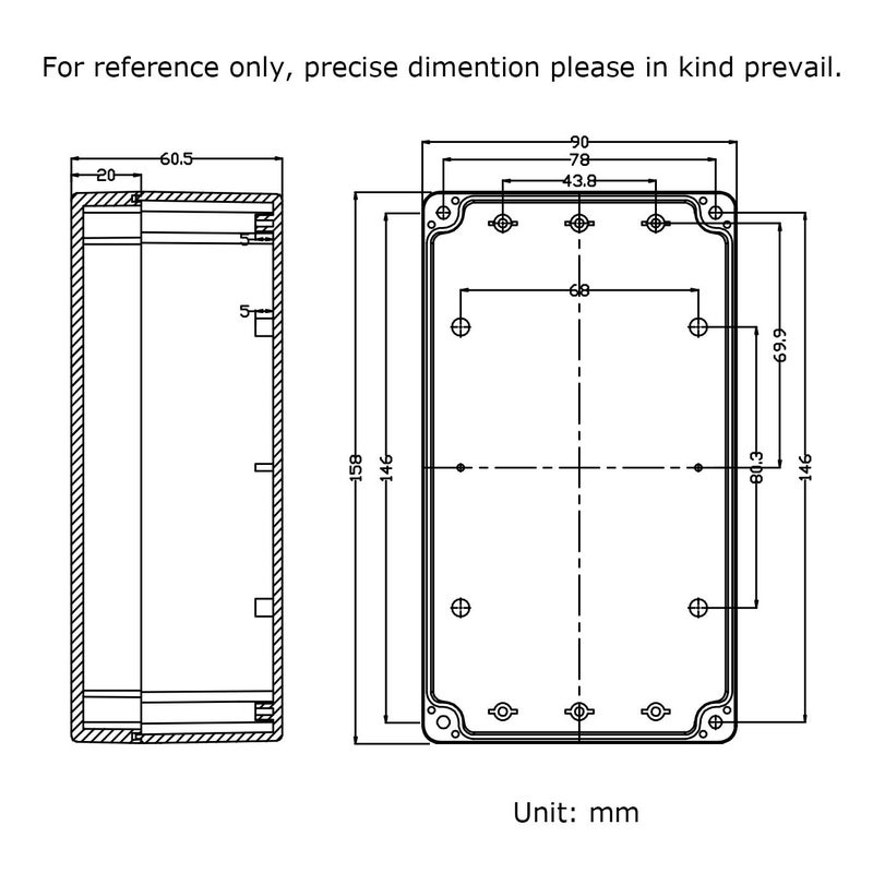 PINFOX Waterproof Plastic Project Box IP65 ABS Electronic Junction Box Enclosure 6.2 x 3.54 x 2.3 inch 158 x 90 x 60 mm (Gray White) - Image 5
