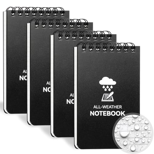 COIDEA Waterproof Notebook, 4 Pack Top-Spiral Pocket Notepad, 3" x 5" Weatherproof NotePad, All Weather Police Pocket Notebook Little Memo Steno Note Pads for Outdoor Office School Recording, Black - Image 1
