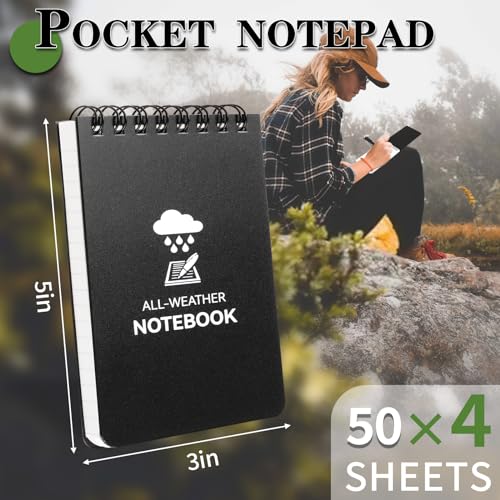COIDEA Waterproof Notebook, 4 Pack Top-Spiral Pocket Notepad, 3" x 5" Weatherproof NotePad, All Weather Police Pocket Notebook Little Memo Steno Note Pads for Outdoor Office School Recording, Black - Image 3