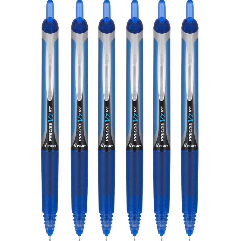 Pilot Precise V7 RT Retractable Rolling Ball Pens, Fine Point, Blue Ink, 6 Pack - Image 1