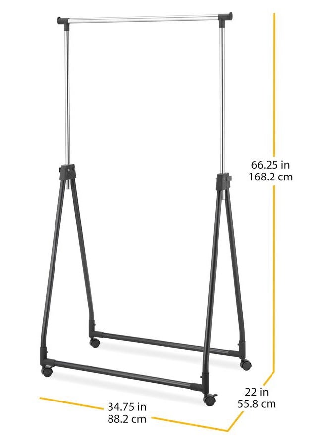 Whitmor Folding Garment Rack - Rolling Clothes Hanger - Adjustable Height - Black - Image 4