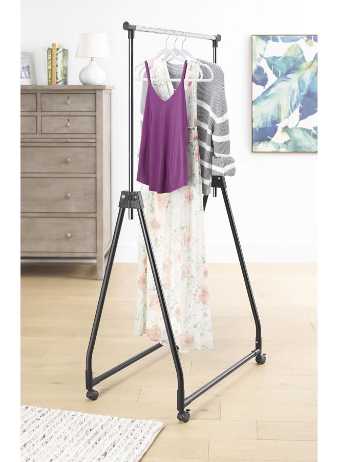 Whitmor Folding Garment Rack - Rolling Clothes Hanger - Adjustable Height - Black - Image 1