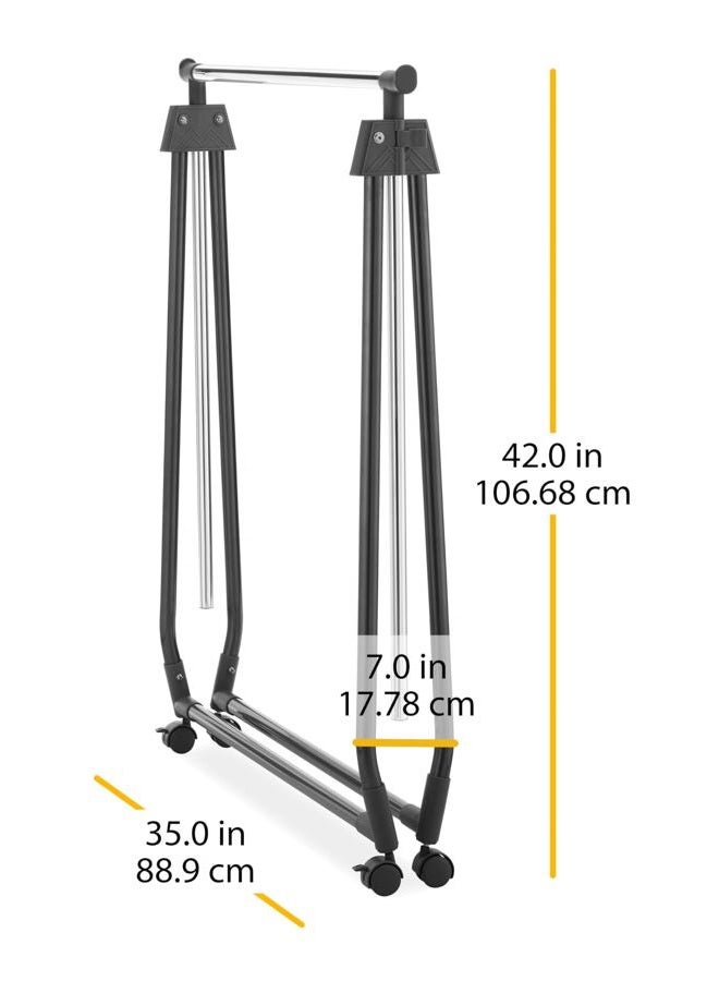 Whitmor Folding Garment Rack - Rolling Clothes Hanger - Adjustable Height - Black - Image 2