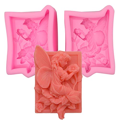 HengKe 2 PcsFairy or Angel Silicone Mold,for Sugarcraft Cake Decoration, Cupcake Topper, Polymer Clay,Fondant Molds-Small, Resin Epoxy, Jewelry Making, Soap Wax Making Decoration, Crafting Projects - Image 1