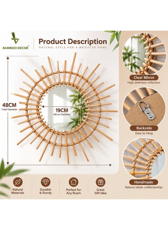 BAMBOO DECOR Handmade Wall Hanging Decor Bamboo Wall Art For Living Room - Bedroom- Kitchen-Office- Restaurant (Sun Mirror) - Image 2