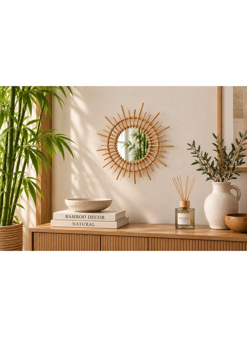BAMBOO DECOR Handmade Wall Hanging Decor Bamboo Wall Art For Living Room - Bedroom- Kitchen-Office- Restaurant (Sun Mirror) - Image 3
