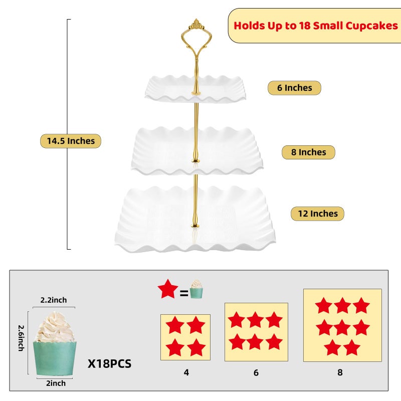 DAFURIET Dessert Cupcake Stand, 3 Tier Cup Cake Holder Tower for Tea Party/Birthday/Wedding, Plastic Tiered Serving Tray with Metal Rod, White - Image 3