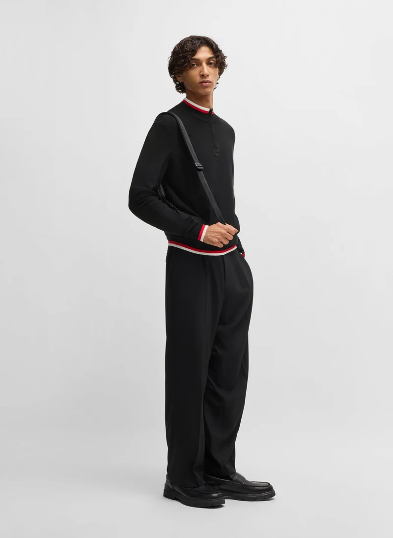 HUGO Zip-neck sweater with contrast tipping